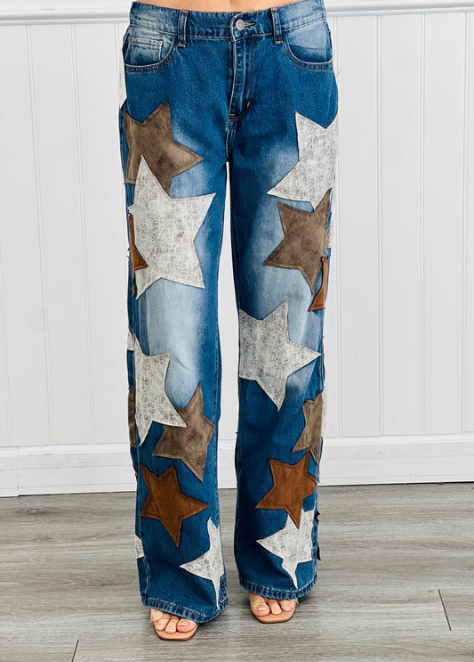 Oli & Hali Washed Denim Star Patch Jeans (Reg.)