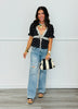 Polka Dot Lace Trim Self Tie Blouse (Reg.)