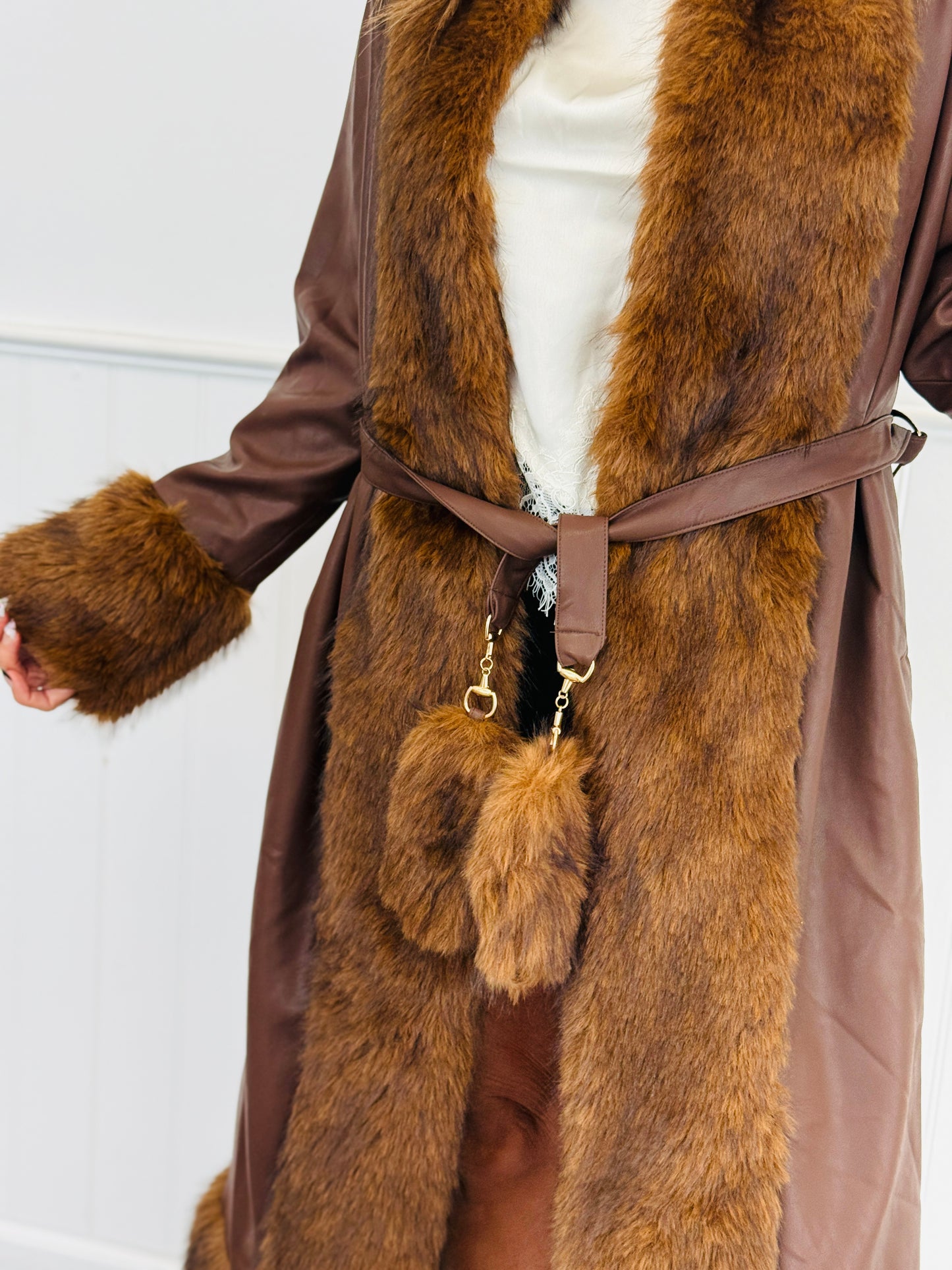 Brown Faux Leather Longline Coat (Reg.)