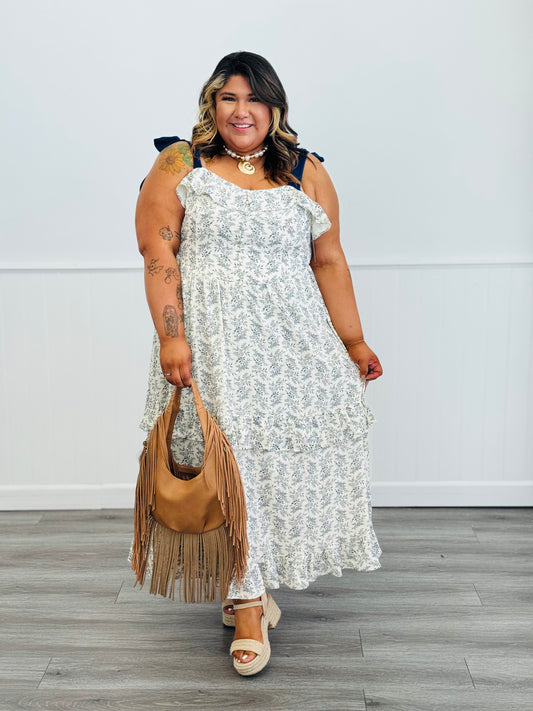 Ruffled Indigo Print Maxi Dress (Reg & Plus)