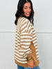 Taupe/Cream Oversized Striped Half Button Down Top (Reg.)