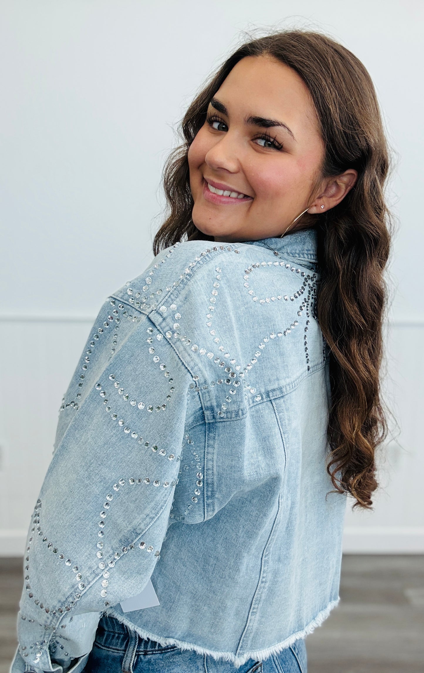 Light Denim Bow Rhinestone Denim Jacket (Reg.)