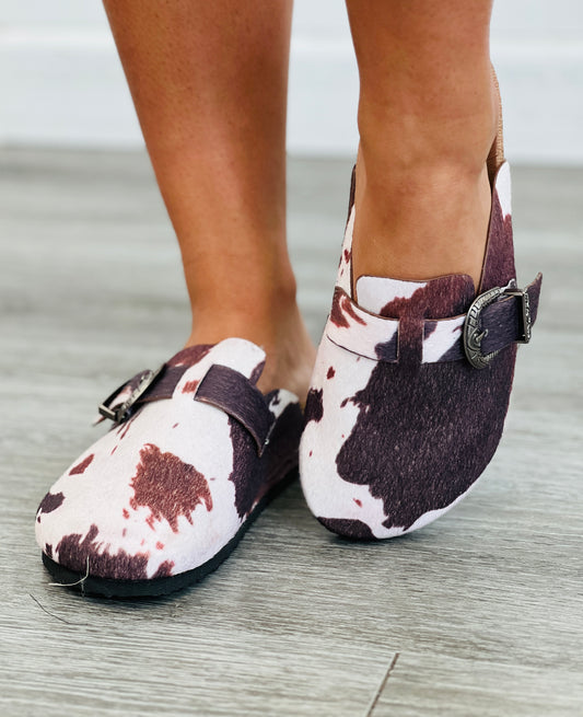 Cow Print Slip On Clogs