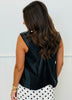 Black Faux Leather Lace Trim Collar Blouse (Reg.)
