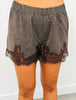 Brown Plaid Lace Trim Shorts (Reg.)
