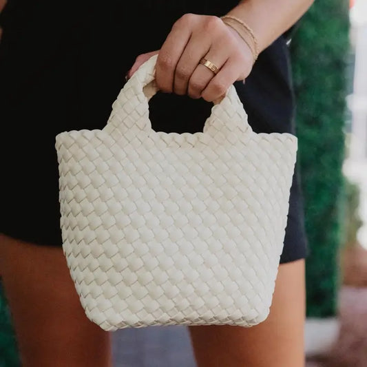 Cream Woven Mini Bucket Bag