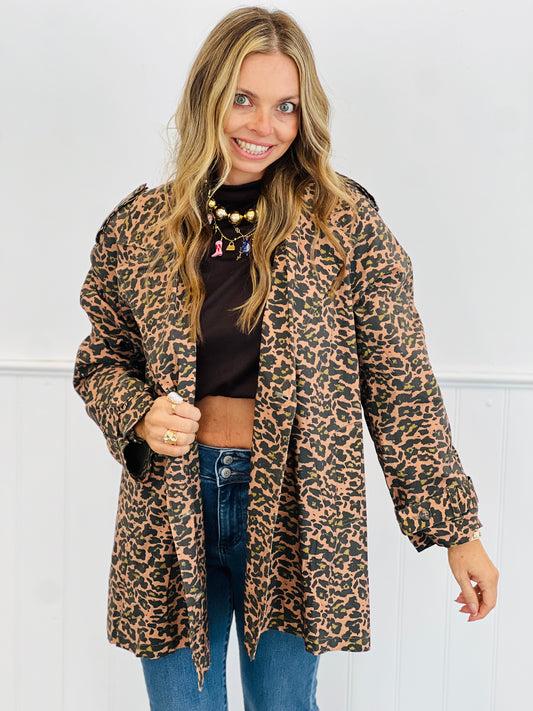 Sand Multi Animal Print Crop Trench Coat (Reg.)