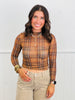 Camel Semi Sheer Plaid Print Mesh Top (Reg.)