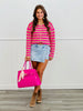 Mocha/Punch Striped Sweater Cardigan (Reg.)