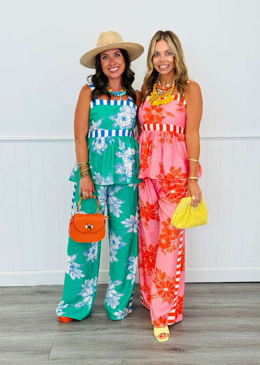 Floral Breeze Contrast Stripe Pants (Reg.) - 2 Colors