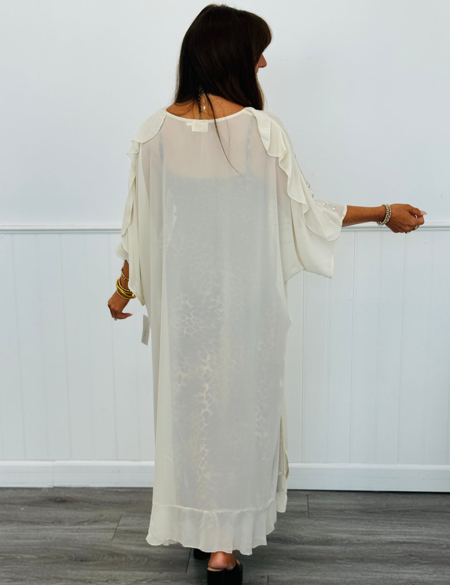 Vanilla Cream Front Tie Tassel Longline Cardigan (One Size)
