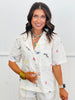White Coastal Print Button Down Top (Reg.)