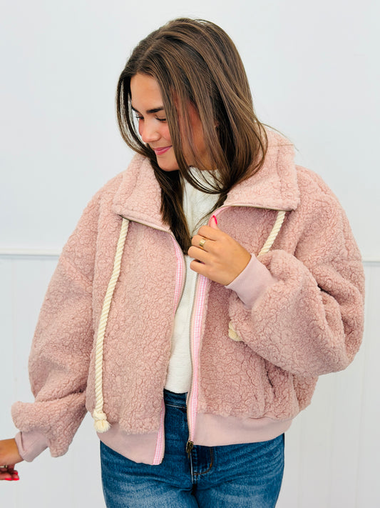 Dusty Pink Sherpa Fleece Jacket (Reg & Plus)