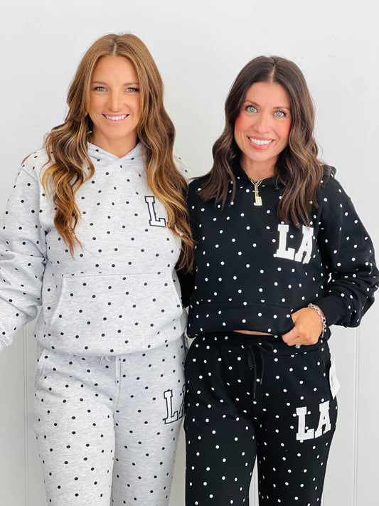 Fleece Polka Dot LA Patch Hoodie Sweatshirt (Reg.)-2 Colors