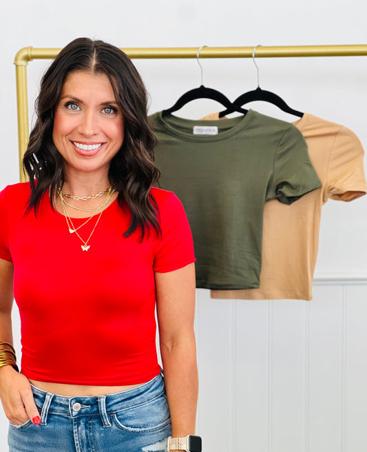 Waist Length Tee Top (Reg.)-3 Colors