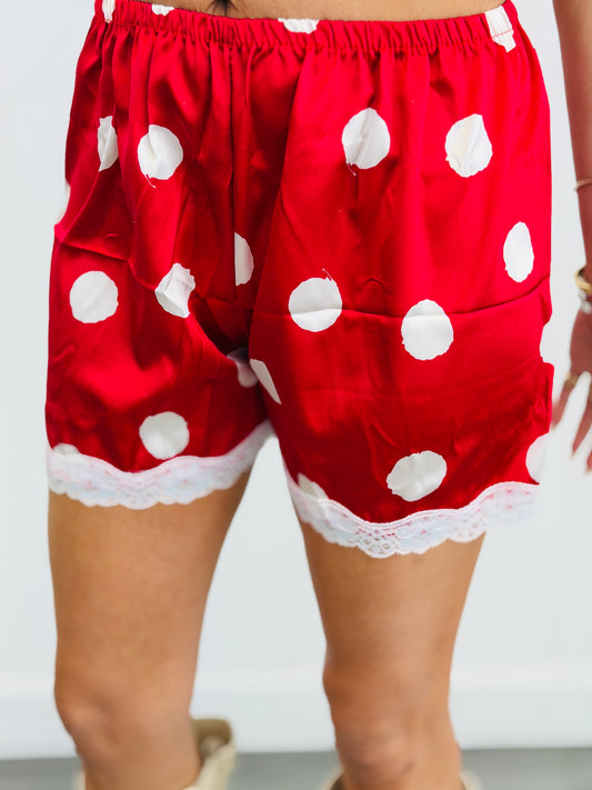 Red Polka Dot Satin Shorts & Tank Set