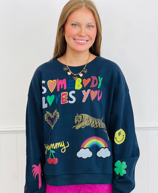 Navy Somebody Loves You Graphic Sweatshirt (Reg.)