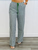 Green Striped Drawstring Pants