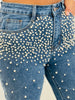 Denim Pearl Embellished Pants (Reg.)