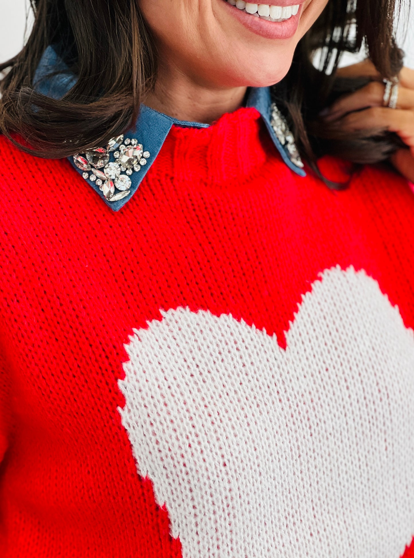 Red/Ivory Heart Short Sleeve Sweater (Reg & Plus)
