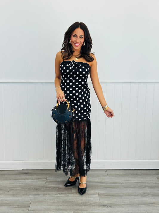 Black Polka Dot Lace Skirt Maxi Dress (Reg.)