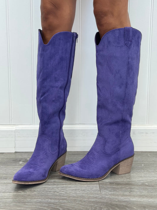 Purple Suede Take A Stand Western Boots