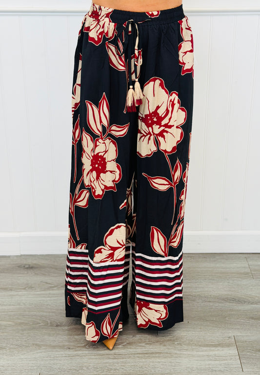 Fall Black Bloom Floral Palazzo Pants (Reg. and Plus)