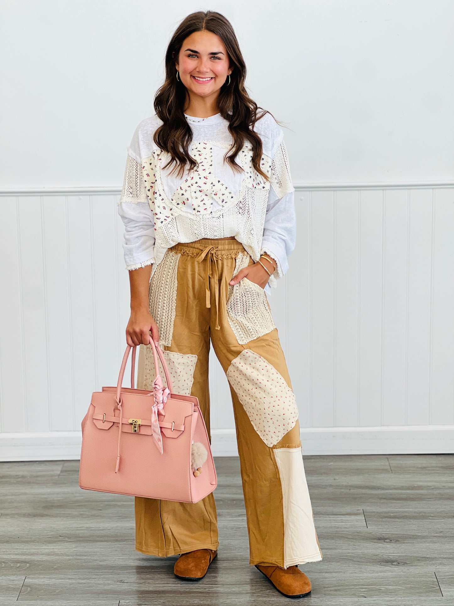 Dijon Mixed Patch Wide Leg Pants (Reg & Plus)
