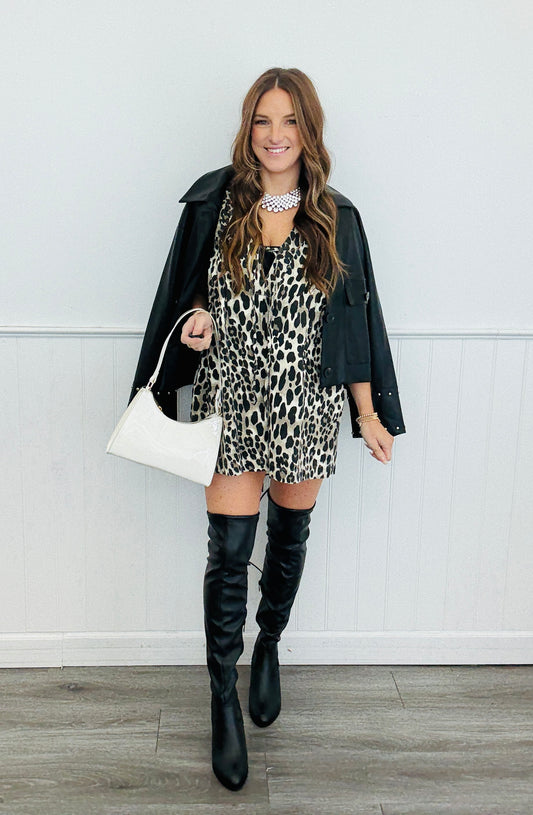 Leopard Pintuck Romper (Reg.)