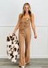 Brown Hammered Gold Buttons Jumpsuit (Reg.)