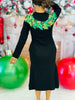 Queen Of Sparkles Black, Green & Red Sequin Wreath Midi Dress (Reg. and Plus)