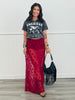 Burgundy Floral Lace Maxi Skirt (Reg.)