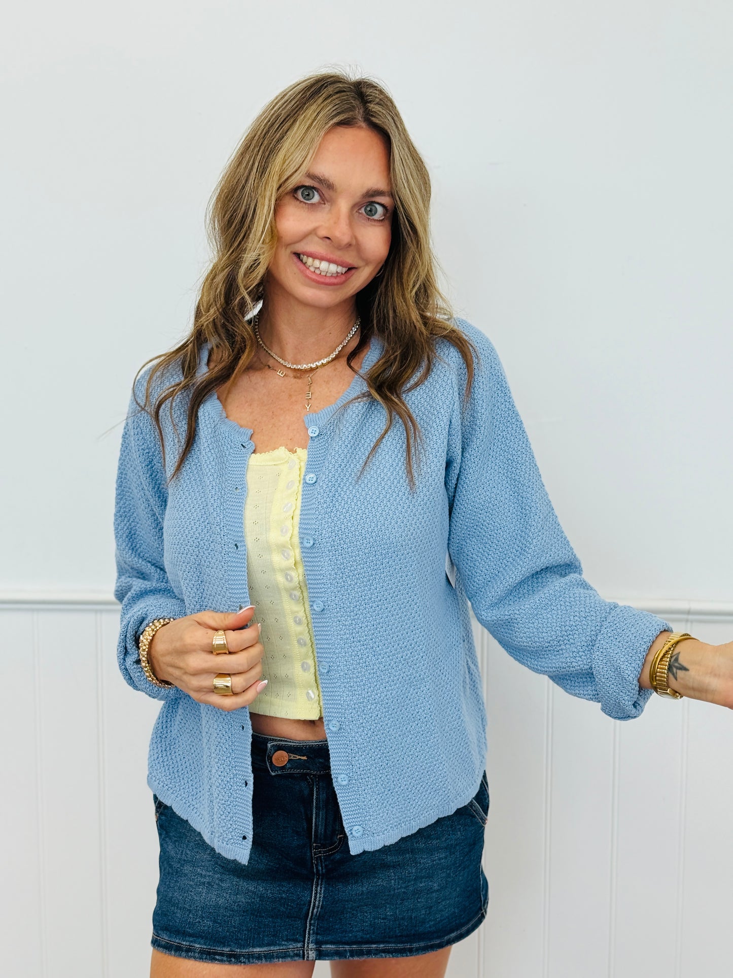 Powder Blue Parker Button Up Cardigan (Reg.)