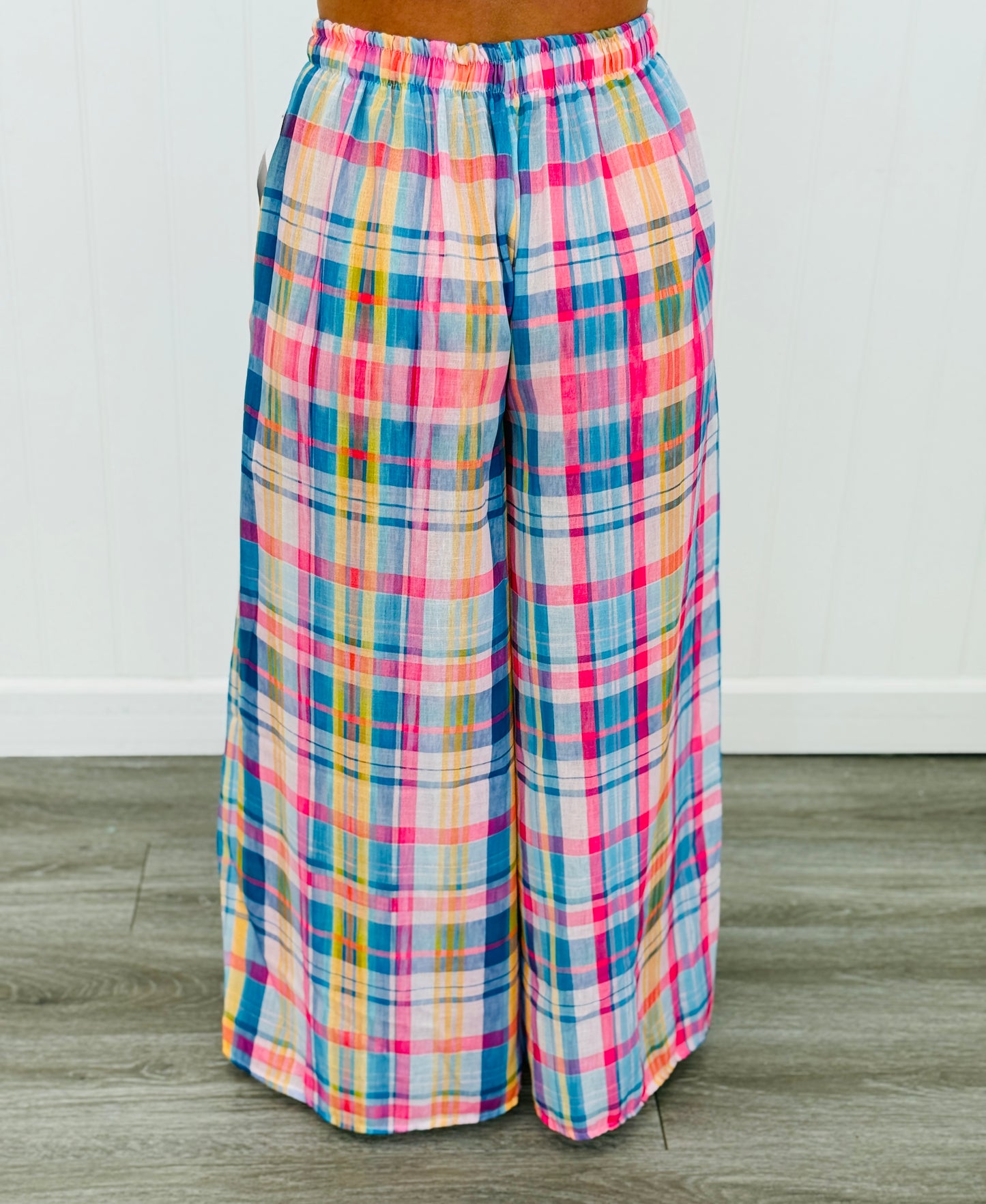 Plaid Pocket Wide Leg Pants (One Size)
