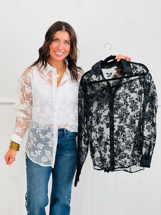 Delicate Floral Lace Top (Reg. & Plus)- 2 Colors