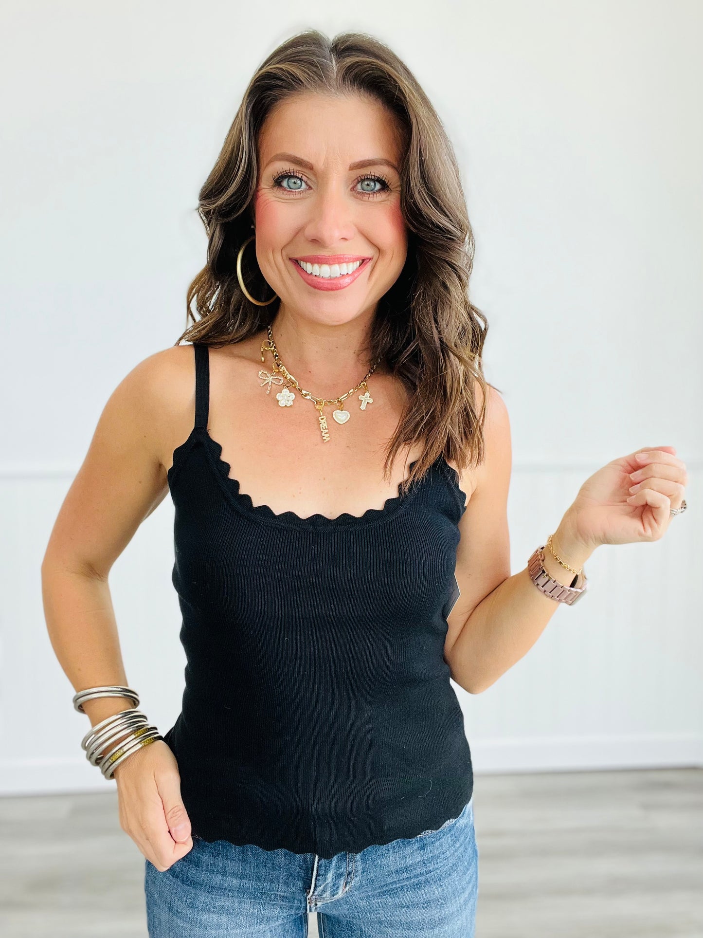 Scalloped Cami Top (Reg)-3 Colors