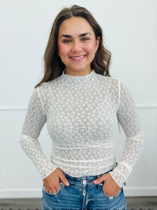Ecru Sheer Textured LS Top (Reg.)