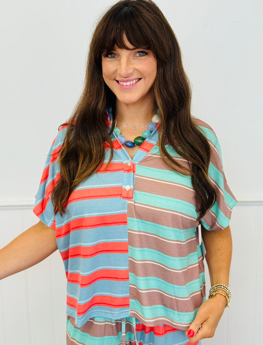Mint Green Color Block Stripe Polo Top (Reg & Plus)