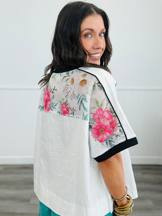White Combo Floral Mesh Number 8 Top (Reg & Plus)