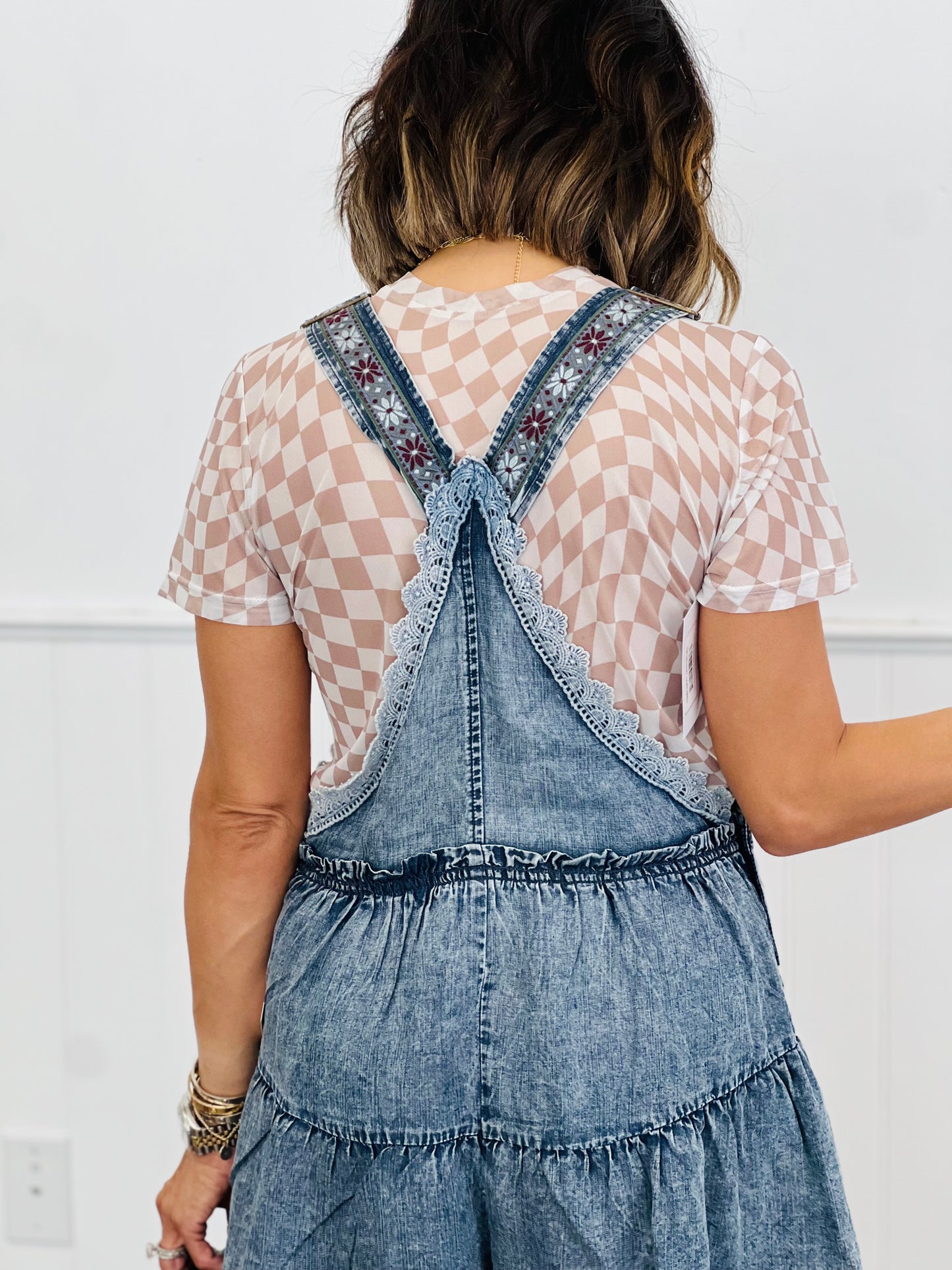 Denim Snow Washed Ruffle Trim Romper (Reg.)