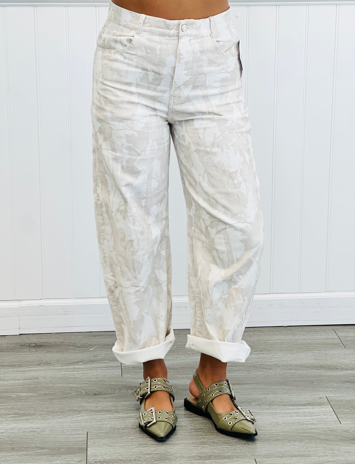 Ivory/Brown Leaf Print Corduroy Pants (Reg.)