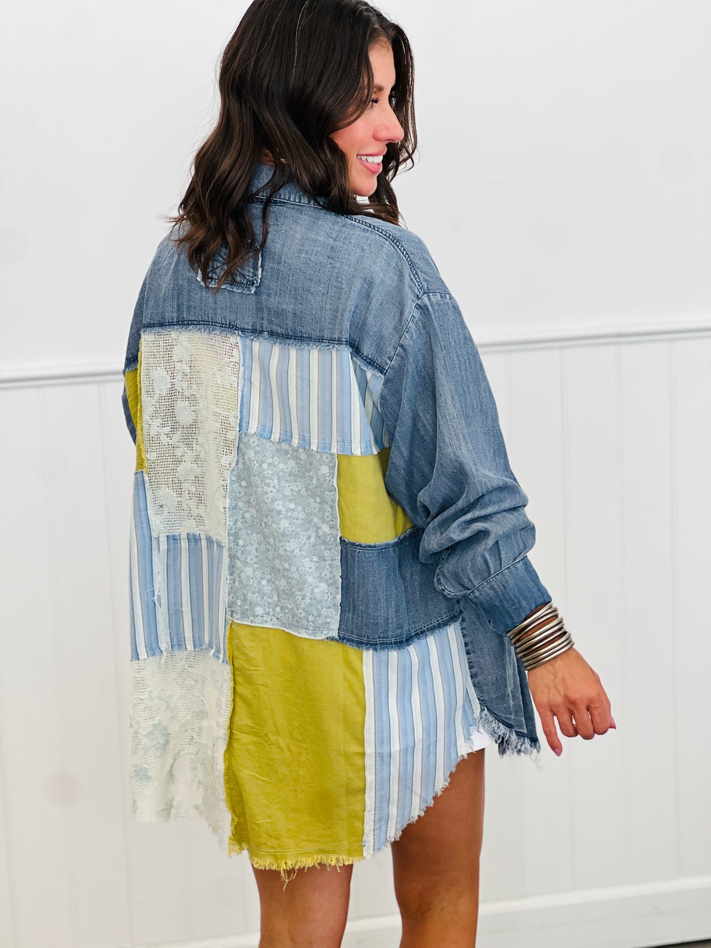 Dark Denim Patchwork Embrace Shirt (Reg & Plus)