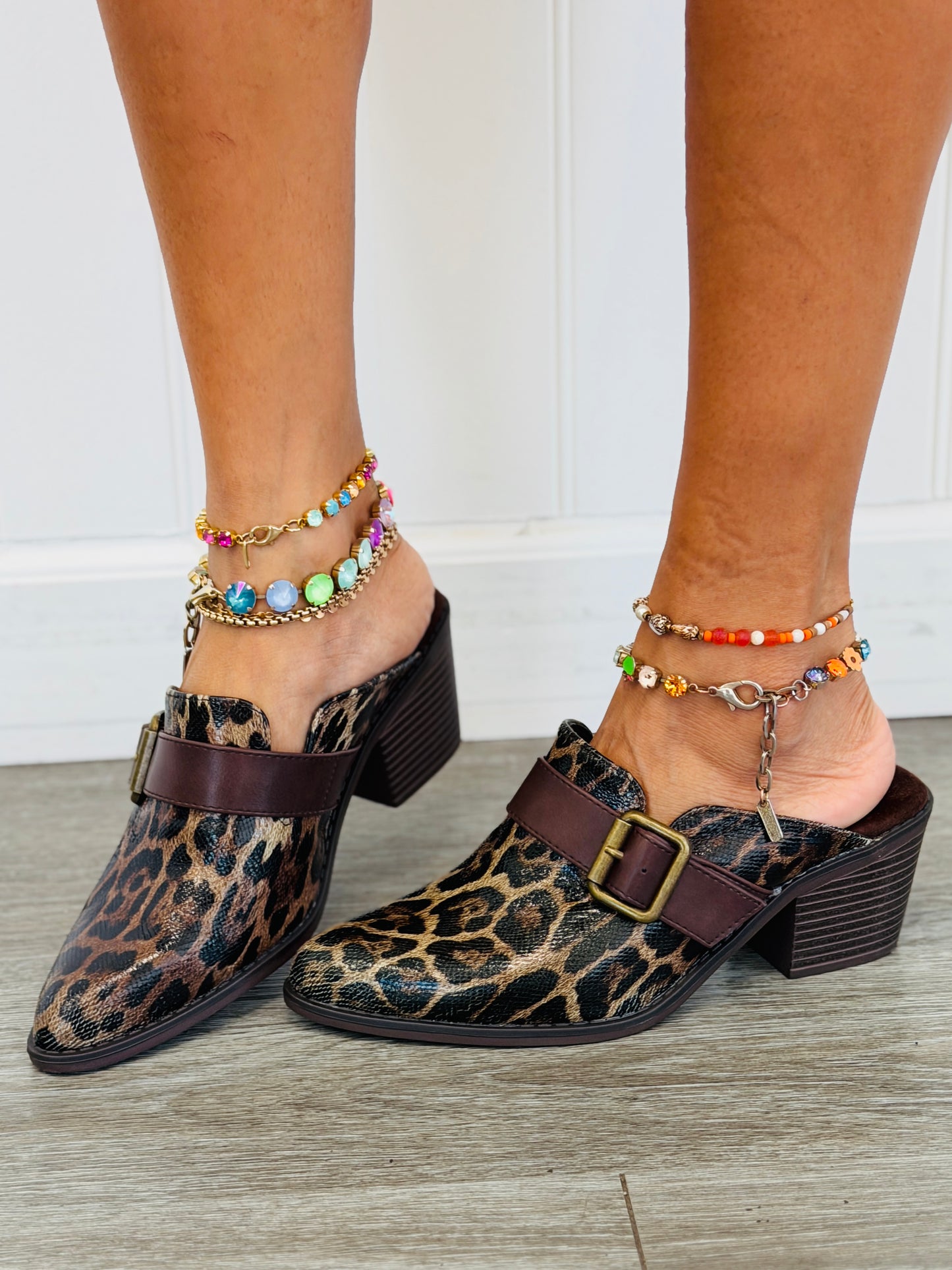 Brown Leopard Perfectly Untamed Buckle Mules