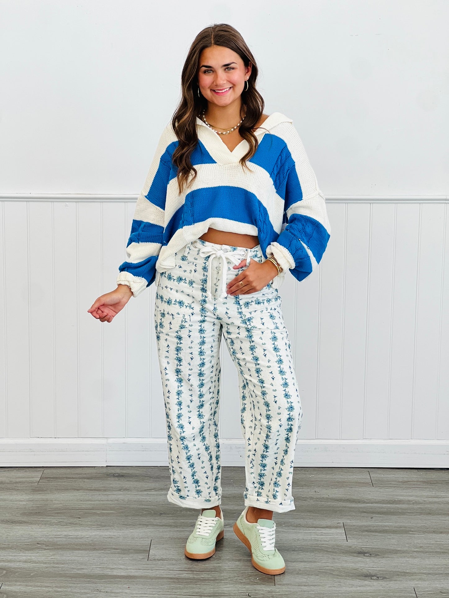 Azure Blue Stripe Chunky Sweater Top (Reg & Plus)