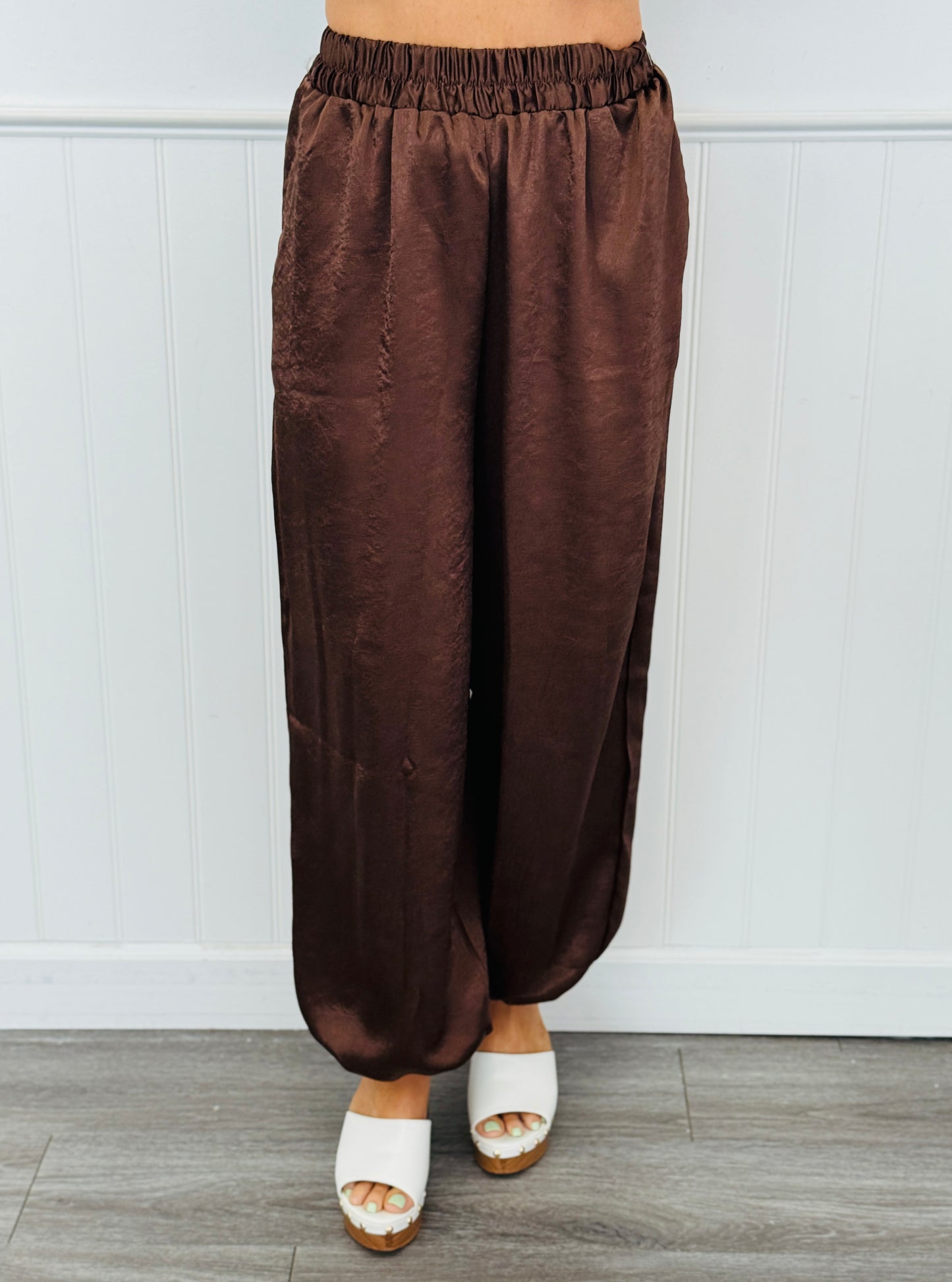 Brown Satin One Shoulder Top & Pants Set (Reg.)