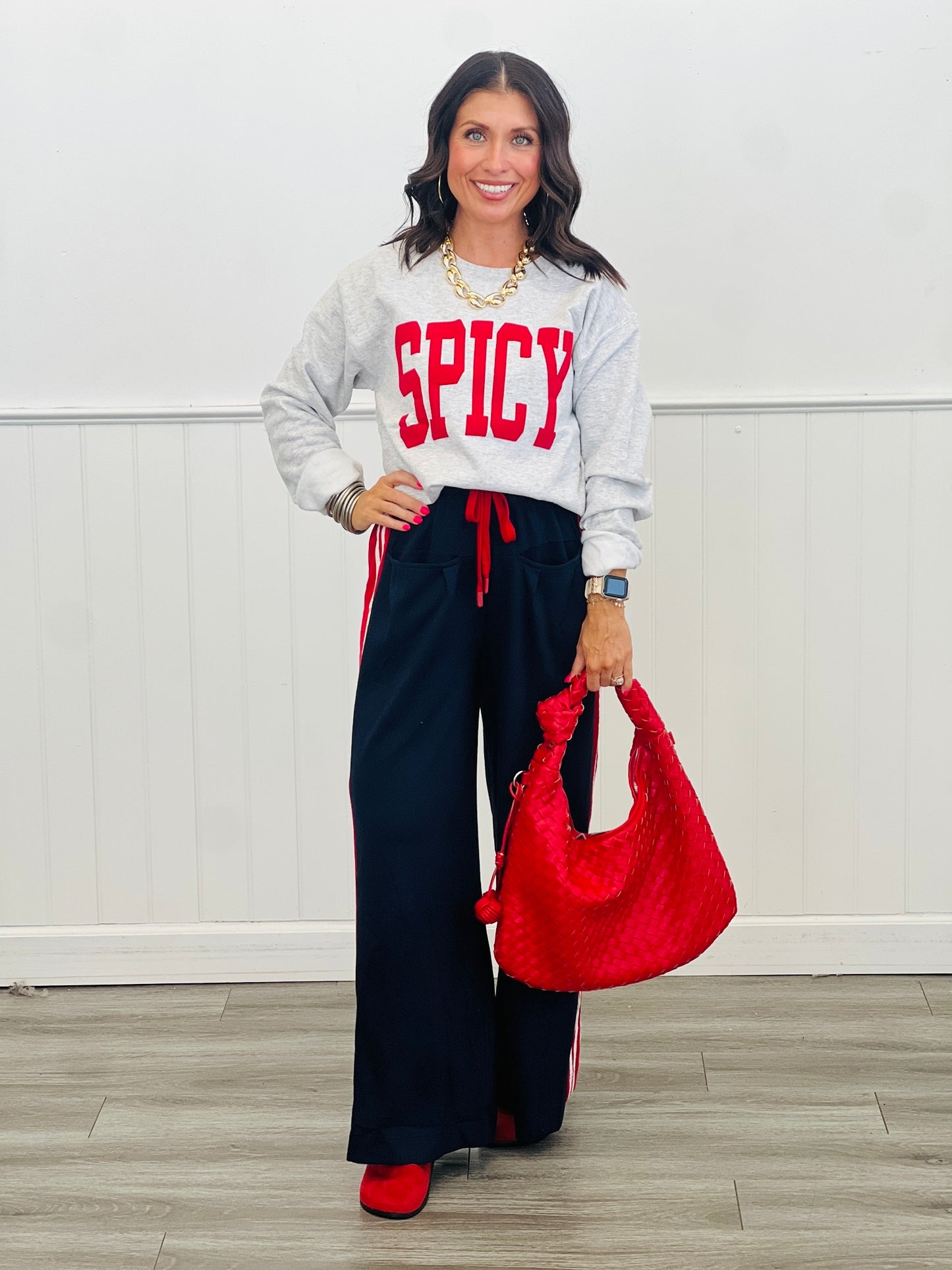 Navy Side Stripe Drawstring Pants (Reg. and Plus)