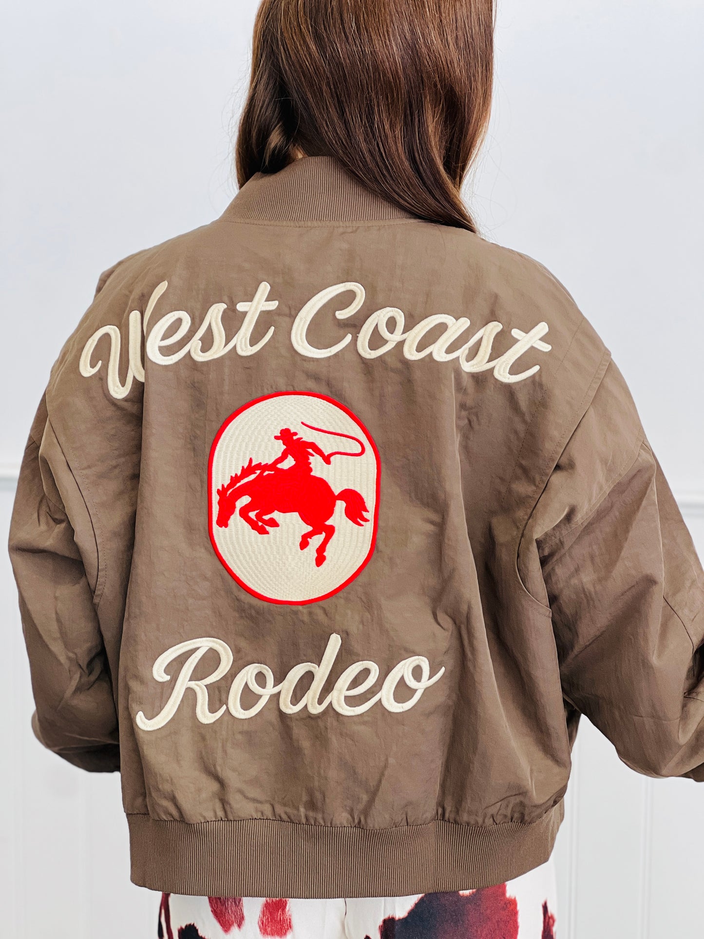 Mocha West Coast Rodeo Embroidered Bomber Jacket (Reg & Plus)