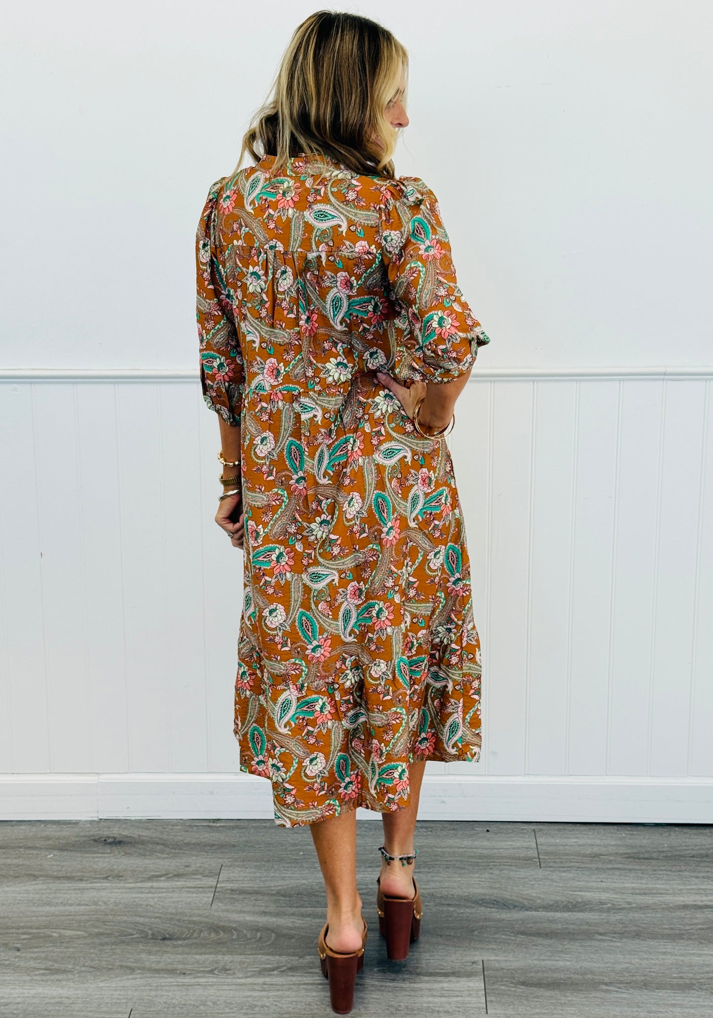 Floral Paisley Tiered Midi Dress (Reg and Plus)