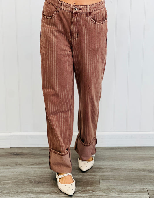 Rust-White Striped Denim Pants (Reg.)