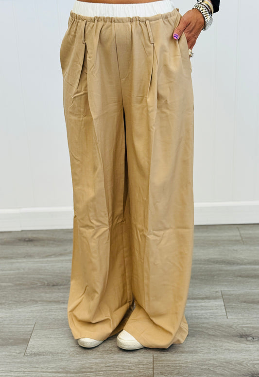 Beige Contrast Double Waist Pants (Reg.)